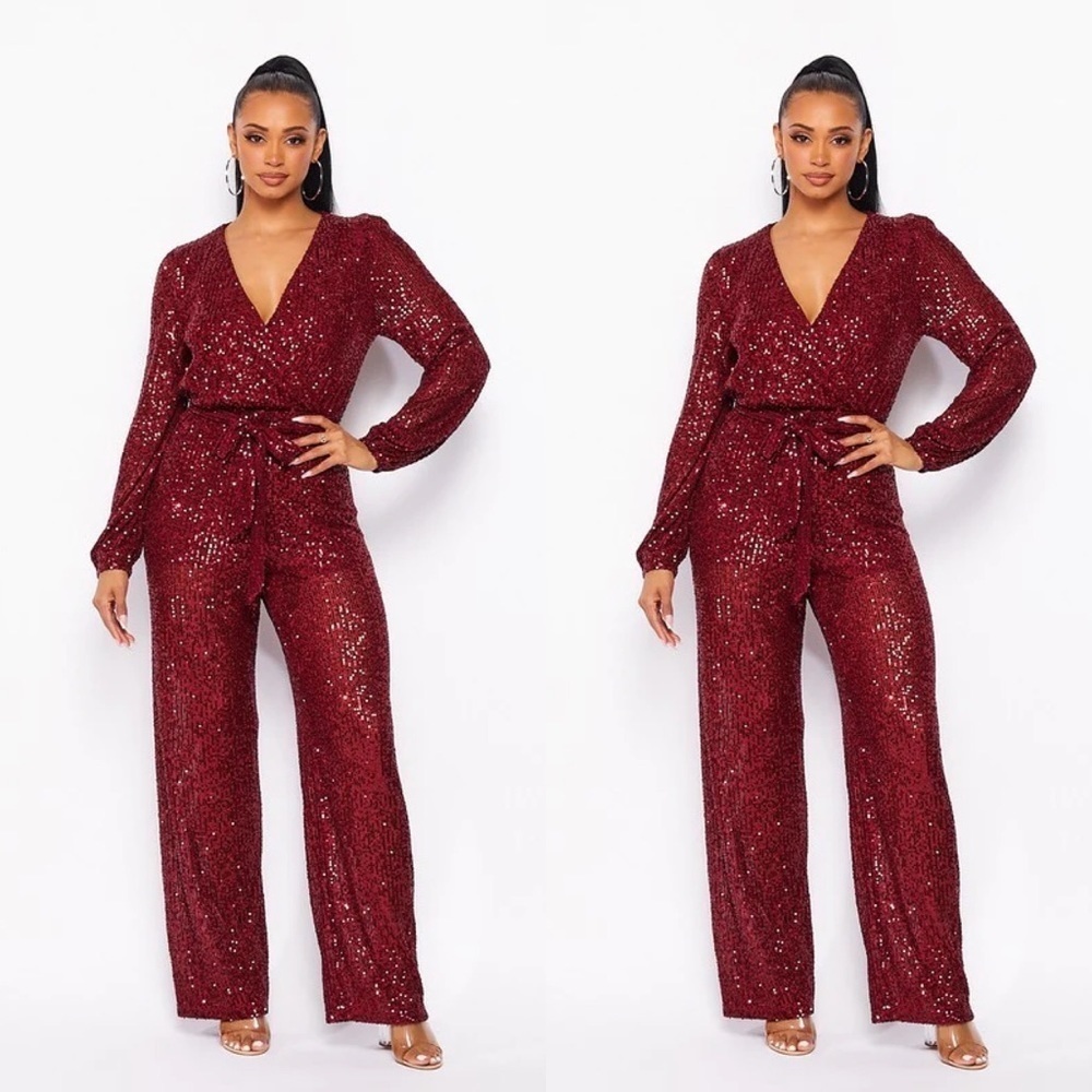 #70 Radiant Burgundy Sequin Jumpsuit - Picture 8 of 8